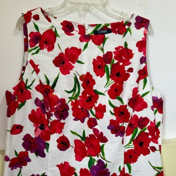 Chaps Floral Sheath Dress Cotton Sleeveless Preppy Midi Red Black White Print 12 - Picture 6 of 16